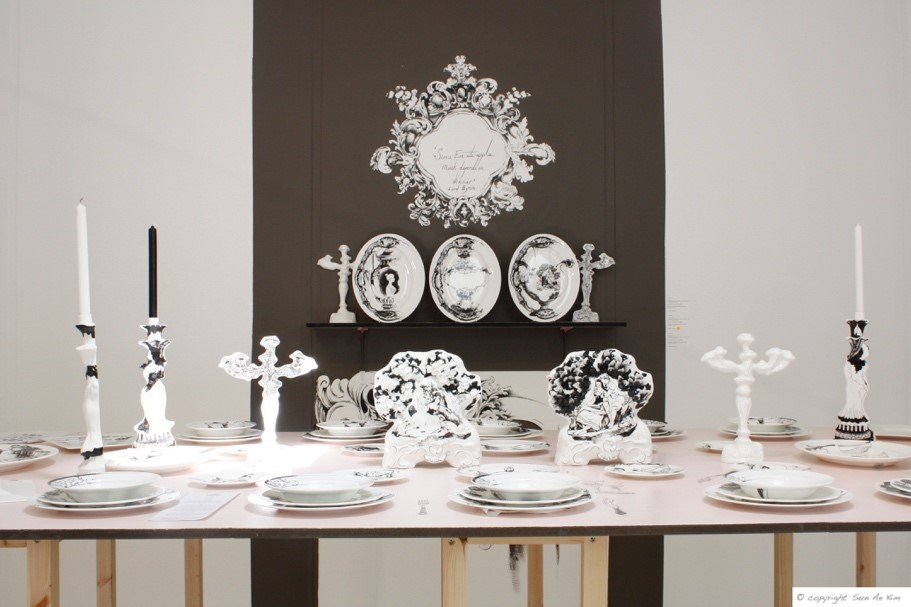 Since Eve Ate Apples Much Depends on Dinner, 2017, Bone China, Theatrical Display  