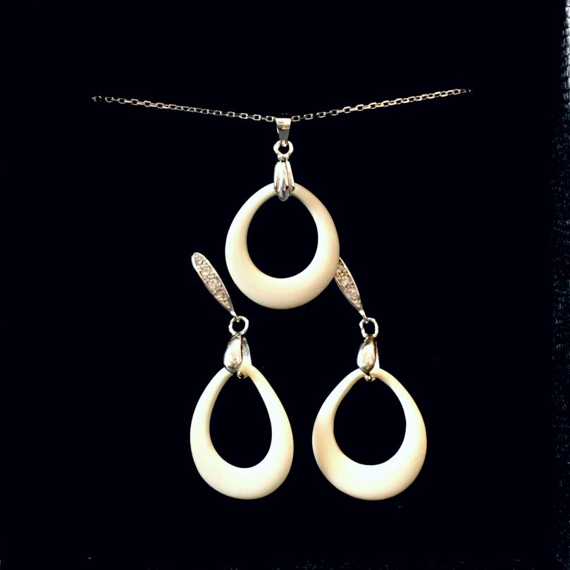 陶瓷耳環項鍊組-新月